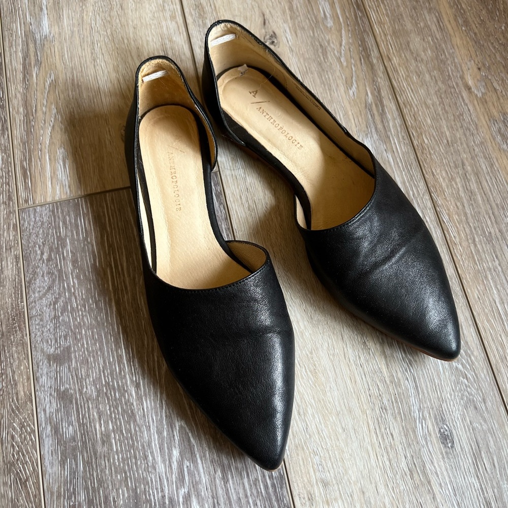 Anthropologie black pointed flat